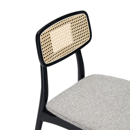 Shop the Elder Dining Chair with black ash wood frame with rattan open weave, combining bohemian and Scandinavian style by Twenty10 Designs. FREE UK MAINLAND DELIVERY. Shop online now at www.nobleandnook.co.uk
