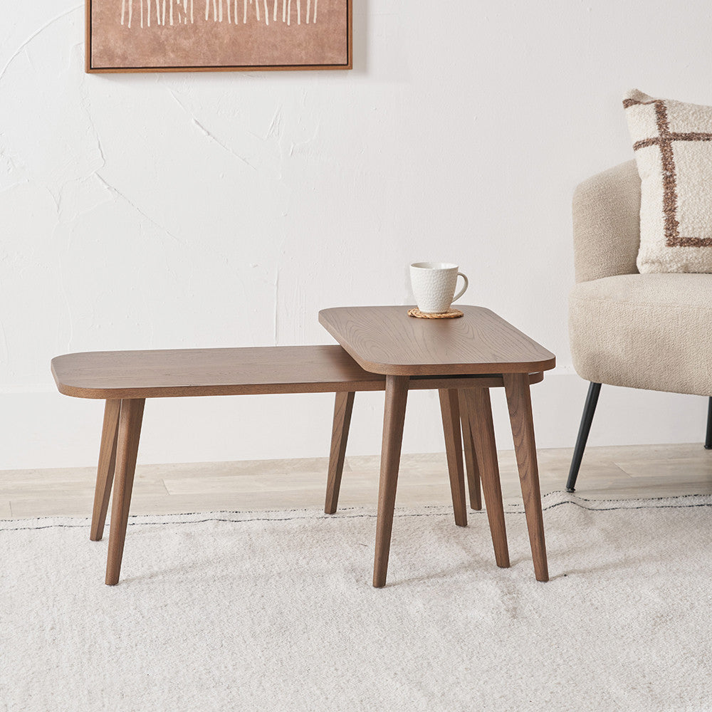 Dark Ash Wood Retro Set of 2 Coffee Tables