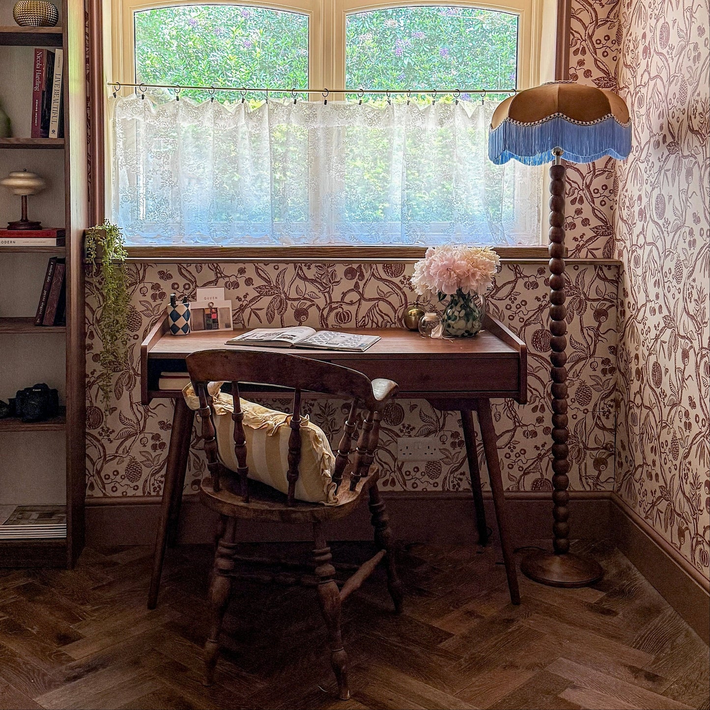 The Stella Velvet Fringed Lampshade | Chocolate Brown & Blue