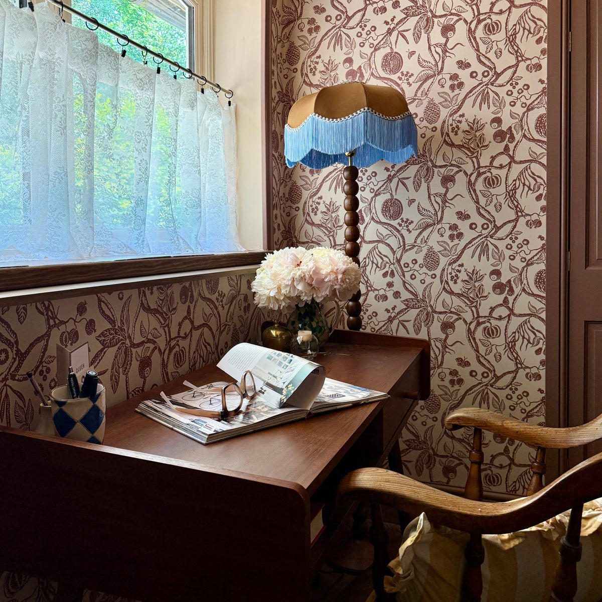 The Stella Velvet Fringed Lampshade | Chocolate Brown & Blue