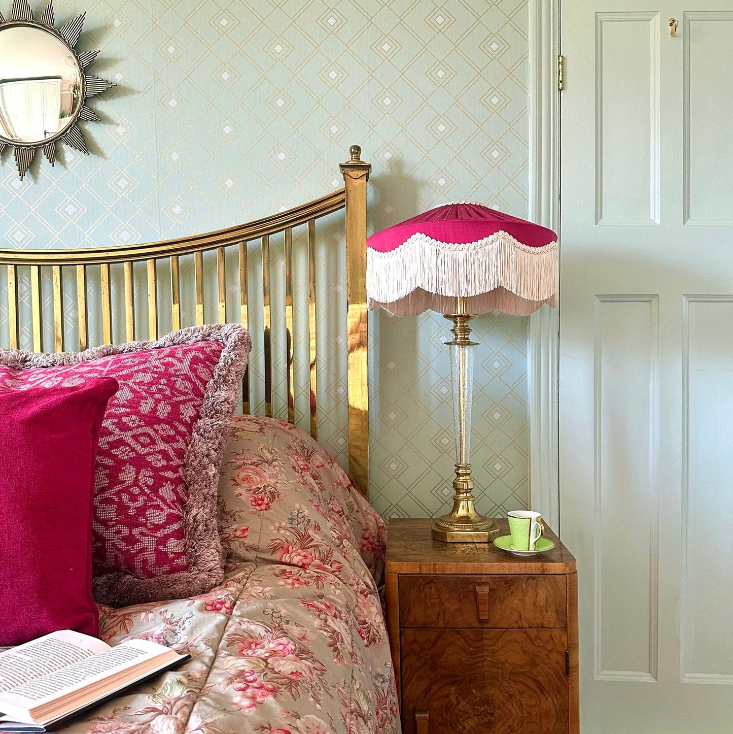 The Peggy Silk Fringed Lampshade - Burgundy
