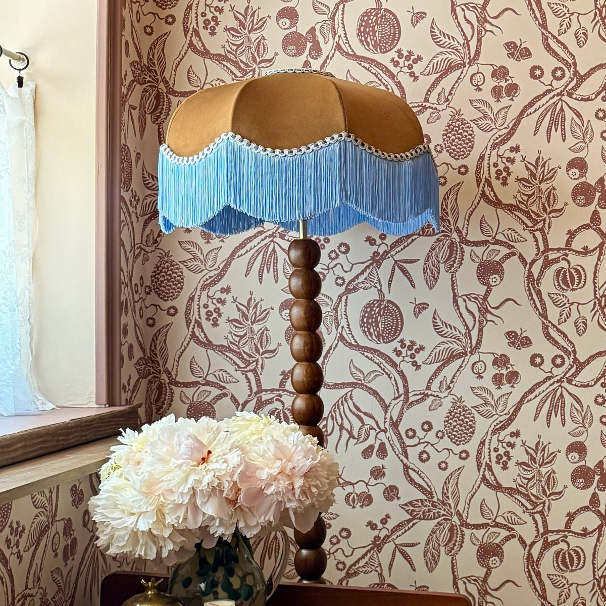 The Stella Velvet Fringed Lampshade | Chocolate Brown & Blue