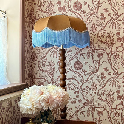 The Stella Velvet Fringed Lampshade | Chocolate Brown & Blue
