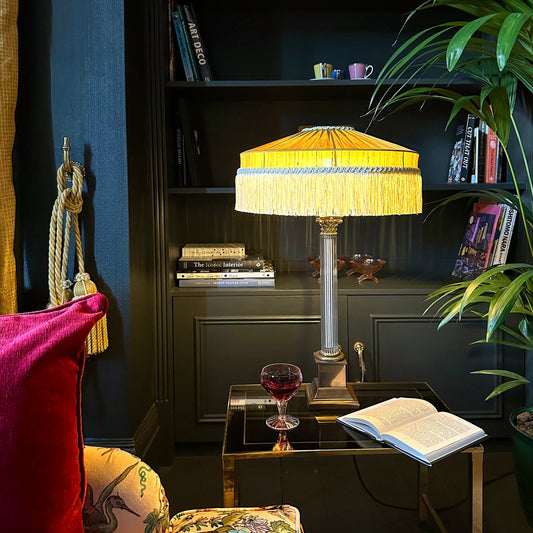 The Peggy Silk Fringed Lampshade in Gold