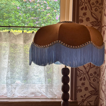 The Stella Velvet Fringed Lampshade | Chocolate Brown & Blue
