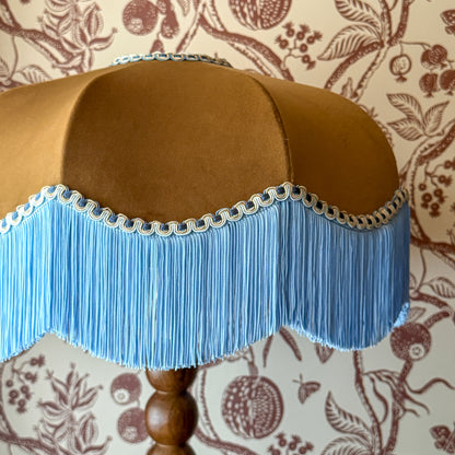 The Stella Velvet Fringed Lampshade | Chocolate Brown & Blue