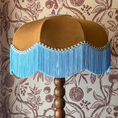 The Stella Velvet Fringed Lampshade | Chocolate Brown & Blue