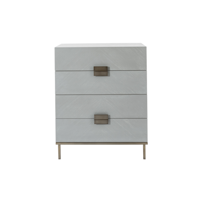 Shop the Lilly Four Drawer Chest in Grey Oak built on a bronze metal frame by Twenty10 Designs. Shop online now at www.nobleandnook.co.uk