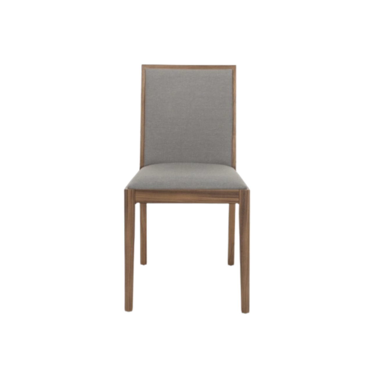 Shop Lotus Dining Chair in Walnut Grey, a perfect combination of style and comfort. with wooden frame and  light grey fabric seat and back rest. Shop online today at www.nobleandnook.co.uk