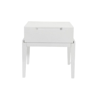 Shop the opulent beauty of the Orchid Bedside Single Drawer, elegantly crafted in a luscious white and boasting elegant cut-out handles and smooth soft close runners. Shop online today at www.nobleandnook.co.uk