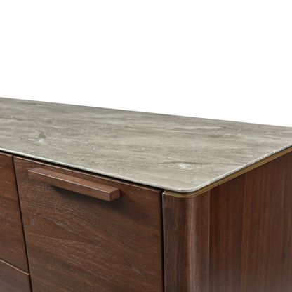 Shop the beautifully crafted Willow TV Unit in walnut and a detailed marbled glass beige top for a touch of elegance. Free UK Mainland Delivery. Shop online today at www.nobleandnook.co.uk